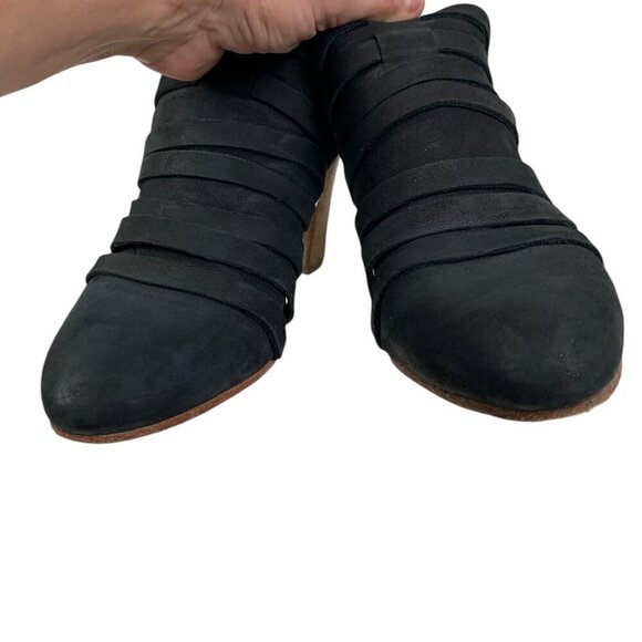 Free People Byron Black Leather Strappy High Vamp Block Heel Mules Women's 9 - Picture 6 of 9